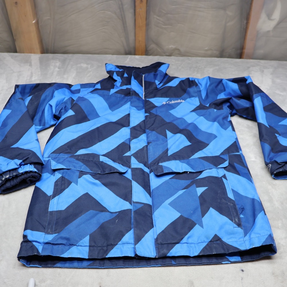 Columbia Jacket Boys Medium Blue Geometric Waterproof Ski Removable Liner 3in1